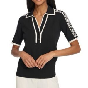 KARL LAGERFELD PARIS Logo-Tape Short-Sleeve Sweater